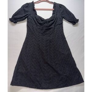 Lulus Dress Womens Small Black Eyelet Puff Sleeve Mini Cottagecore Boho